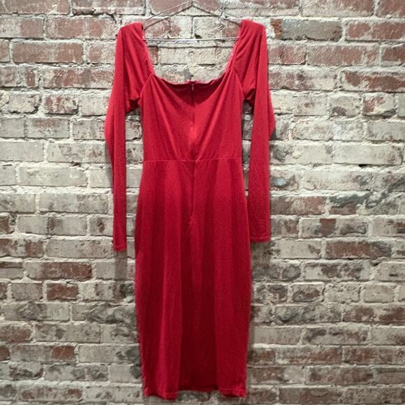 Hutch Cutout Tie Neck Sheath Midi Dress in Red Size 6 - Picture 10 of 10